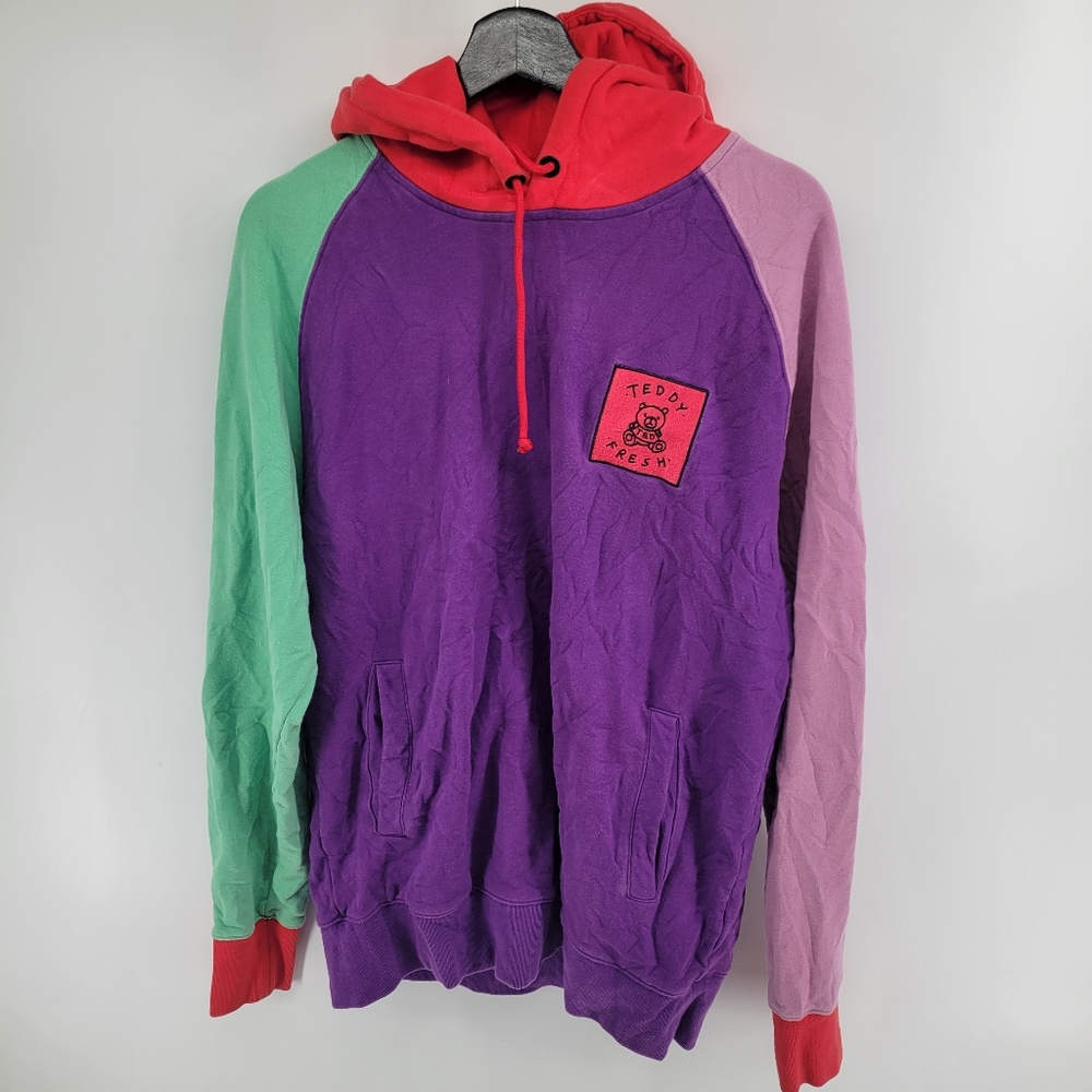 Teddy Fresh Red and Purple Colorblock Hoodie Size Large Cotton